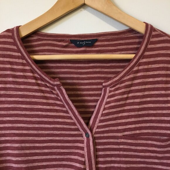 100% Cotton Long Sleeve Tie Hem Raspberry and Peach Pinstripe Top - Picture 4 of 16